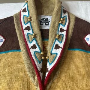 Storybook Knits Vintage UnisexBrown and Gold Cardigan Size L